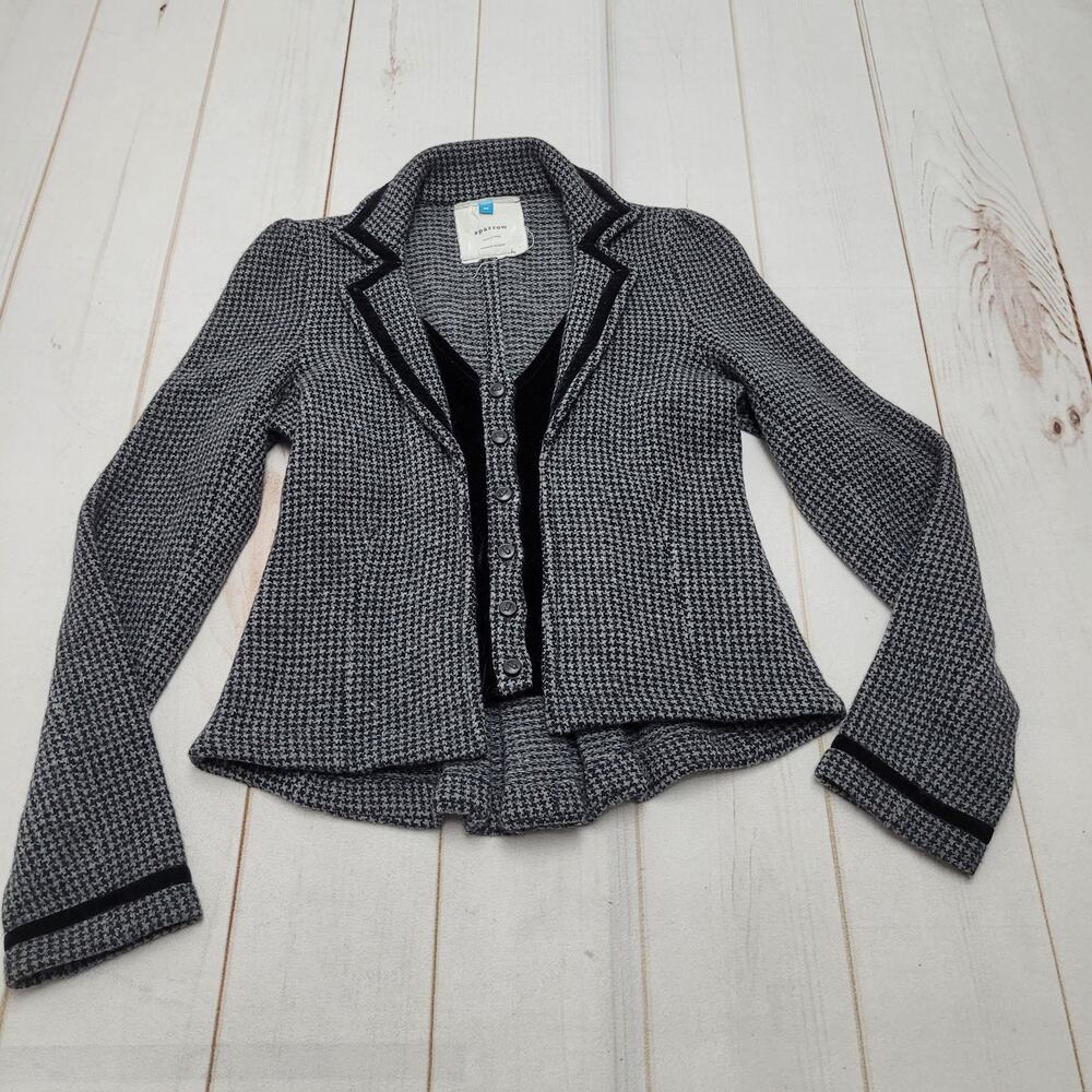 Sparrow retro wool houndstooth velvet blazer jacket twee peplum black Y2k
